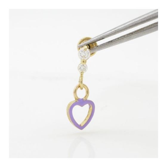 14K Yellow gold Open heart cz chandelier earrings for Children/Kids web408 2