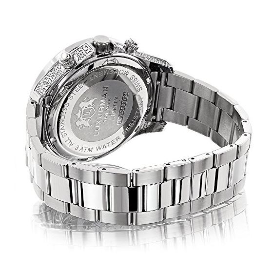 Luxurman Liberty Genuine Diamond Mens Watch 0.5ct White Gold Plated Swiss Mvt 2