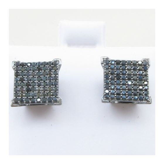 Mens .925 sterling silver Black 8 row square earring MLCZ35 5mm thick and 10mm wide Size 2