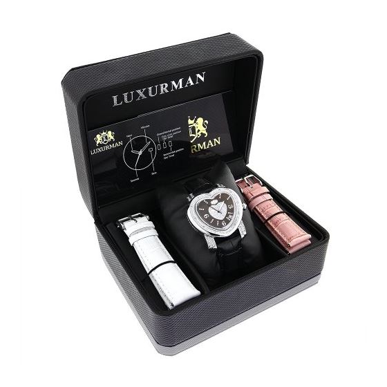 LUXURMAN Large Ladies Diamond Heart Watch 0.3Ct-4