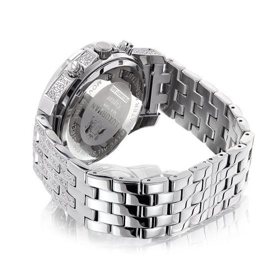 Luxurman Wrist Watches Mens Diamond Watch 1.25ct Polished Silver Stainless Steel 2