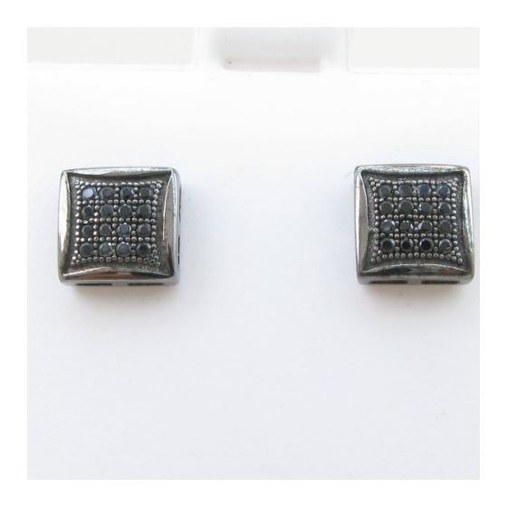 Mens .925 sterling silver Black 4 row square earring MLCZ159 3mm thick and 7mm wide Size 2