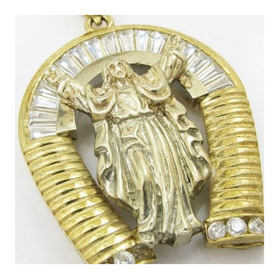 Mens 10k Yellow gold White gemstone jesus horse shoe charm EGP41 2