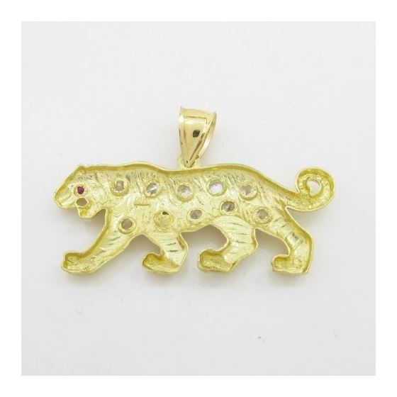 Mens 10k Yellow gold Red and white gemstone cougar charm EGP86 4