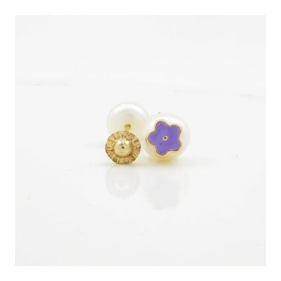 14K Yellow gold Pearl flower stud earrings for Children/Kids web6 2