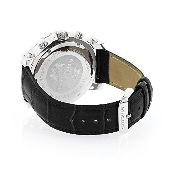 Large Mens Diamond Watch with Black Leather Band Luxurman Escalade 0.25ct 2