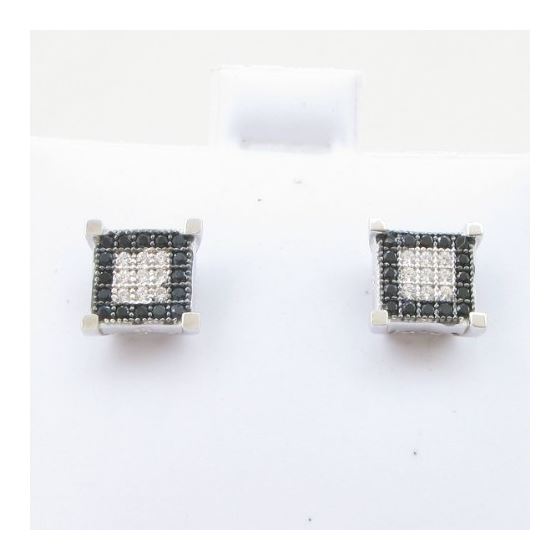 Mens .925 sterling silver Black and white 5 row square earring MLCZ48 5mm thick and 8mm wide Size 2