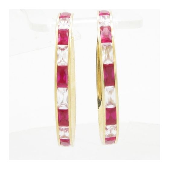 Womens 10k Yellow gold Pink white cz hoop earring ELMI2 2