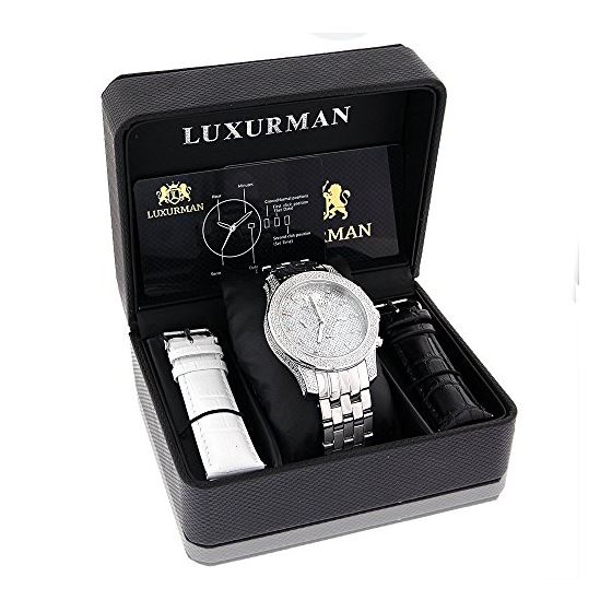 Luxurman Mens Diamond Watch 0.50 ct Silver Tone Stainless Steel Case 4