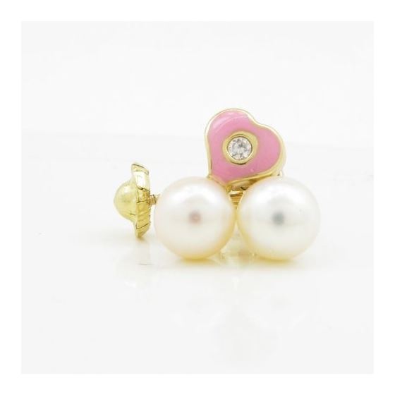 14K Yellow gold Heart pearl cz stud earrings for Children/Kids web173 4