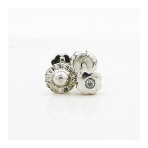 14K White gold Flower cz stud earrings for Children/Kids web202 2