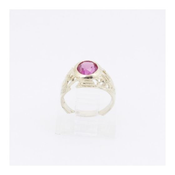 10k Yellow Gold Syntetic red gemstone ring ajjr49 Size: 2 2