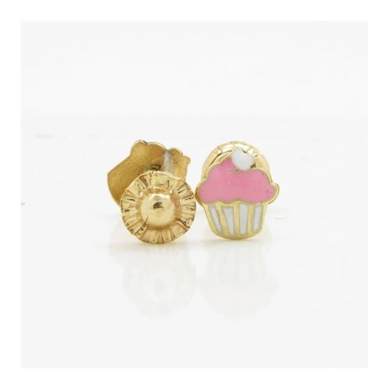 14K Yellow gold Creamy cup cake stud earrings for Children/Kids web175 2