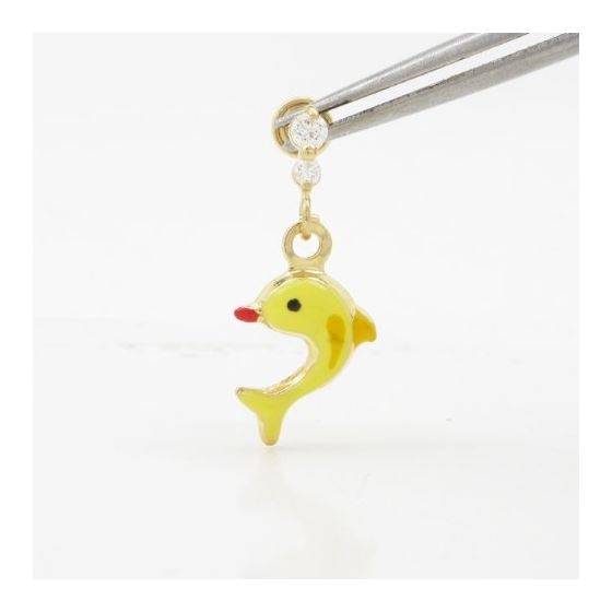 14K Yellow gold Dolphin cz chandelier earrings for Children/Kids web490 2