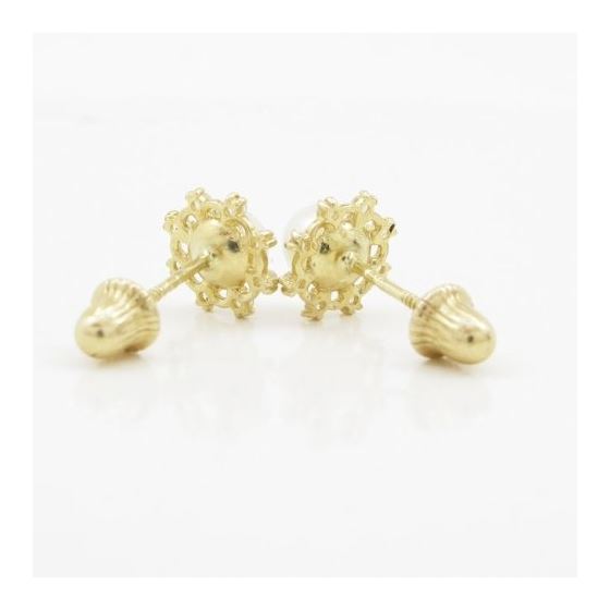 14K Yellow gold Round pearl fancy cz stud earrings for Children/Kids web522 4