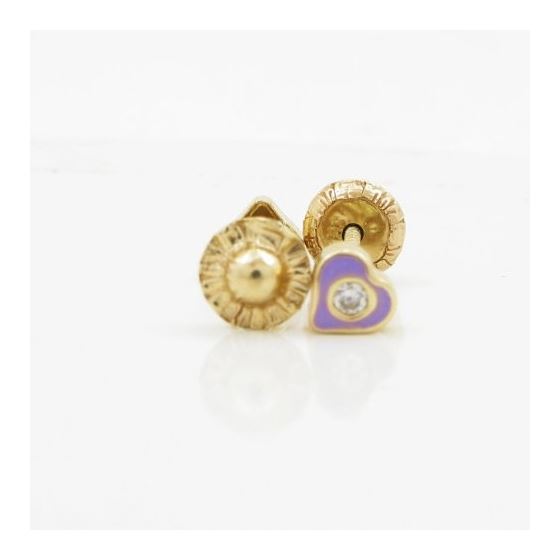 14K Yellow gold Heart cz stud earrings for Children/Kids web152 2