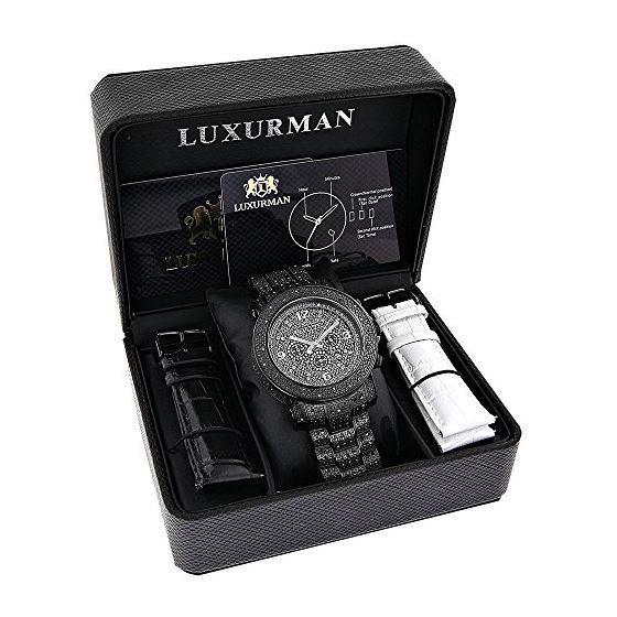 Oversized Iced Out Black Diamond Mens Watch by Luxurman 2ct Fully Paved Bezel 4