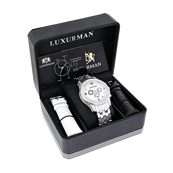 Mens Diamond Watches 0.50ct Luxurman Watch three MOP Date and Calendar Subdials 4