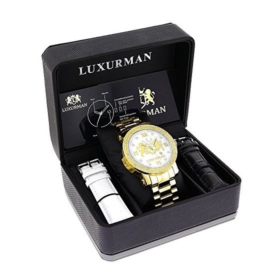 Phantom Yellow Gold Plated Genuine Diamond Watch for Men by Luxurman 0.12ct 4