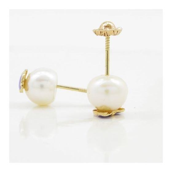 14K Yellow gold Butterfly pearl stud earrings for Children/Kids web78 4