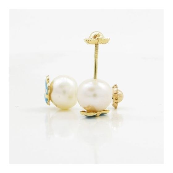 14K Yellow gold Butterfly pearl stud earrings for Children/Kids web79 4