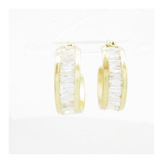 Womens 10k Yellow gold White cz hoop earring ELMI8 2