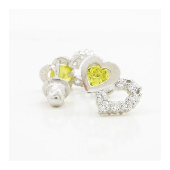 14K White gold Dual heart cz stud earrings for Children/Kids web288 2