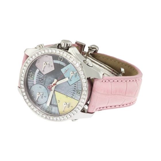 Jacob Co Pink Band 5Time Zone Mother Of Pearl Di-2