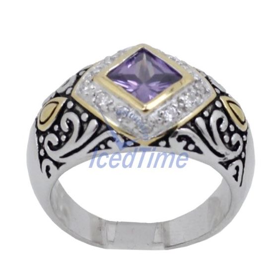 "Ladies .925 Italian Sterling Silver Purple Violet synthetic gemstone ring SAR14 6