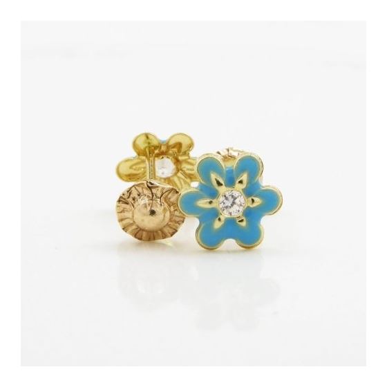 14K Yellow gold Flower cz stud earrings for Children/Kids web17 2
