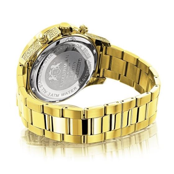 Luxurman Liberty Mens Real Diamond Watch 0.5ct Yellow Gold Plated Swiss Movement 2