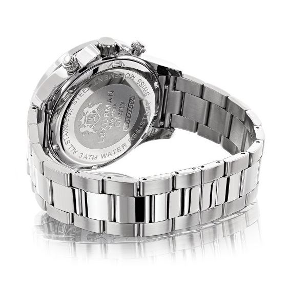 Luxurman Mens Real Diamond Watch 0.2ct White Gold Plated White MOP Liberty 2