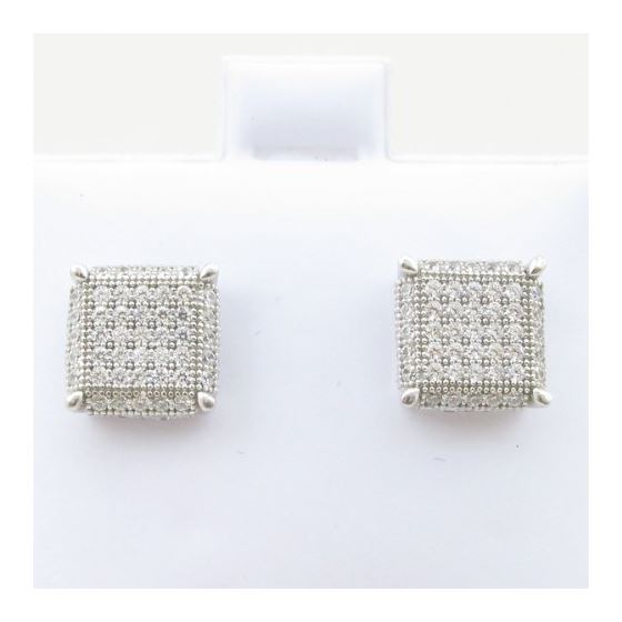 Mens .925 sterling silver White 9 row square earring MLCZ80 4mm thick and 9mm wide Size 2