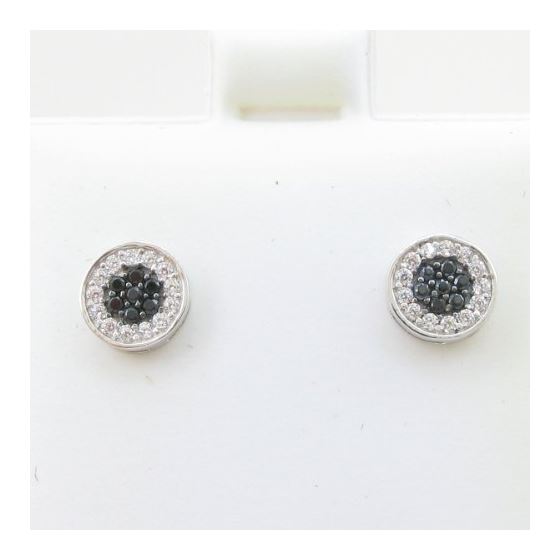 Mens .925 sterling silver White and black round earring 3 MLCZ238 2mm thick and 7mm wide Size 2