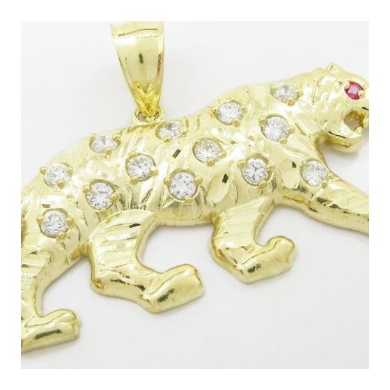 Mens 10k Yellow gold Red and white gemstone cougar charm EGP68 2