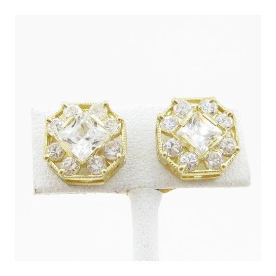 Mens 10k Yellow gold Octagon white cz stud earring ELMI25 2