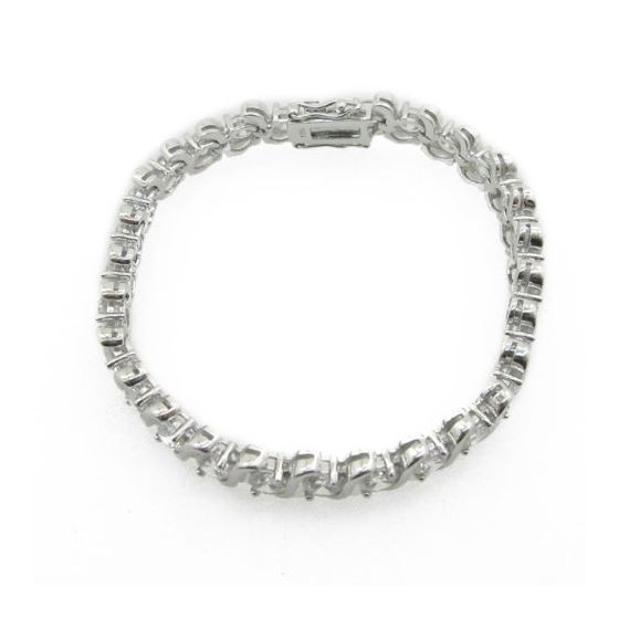 Ladies .925 Italian Sterling Silver round fancy cz bracelet Length - 7.5 inches Width - 7mm 2