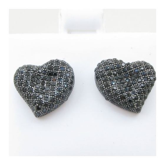 Womens .925 sterling silver Black heart earrings 4mm thick and 13mm wide Size 2