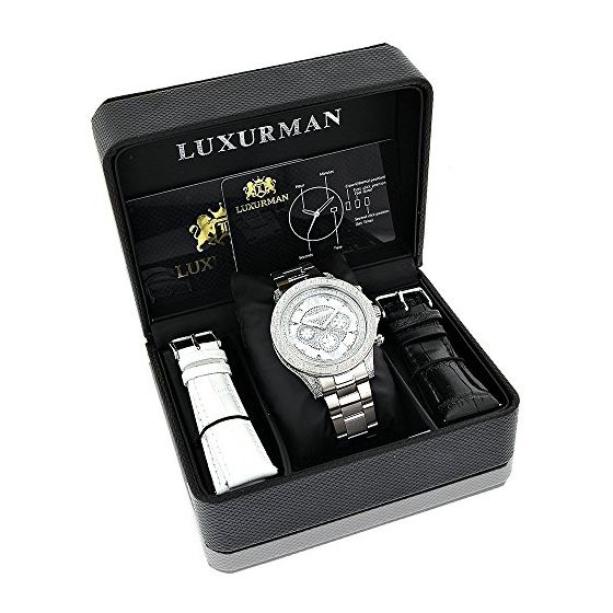 Luxurman Liberty Genuine Diamond Mens Watch 0.5ct White Gold Plated Swiss Mvt 4