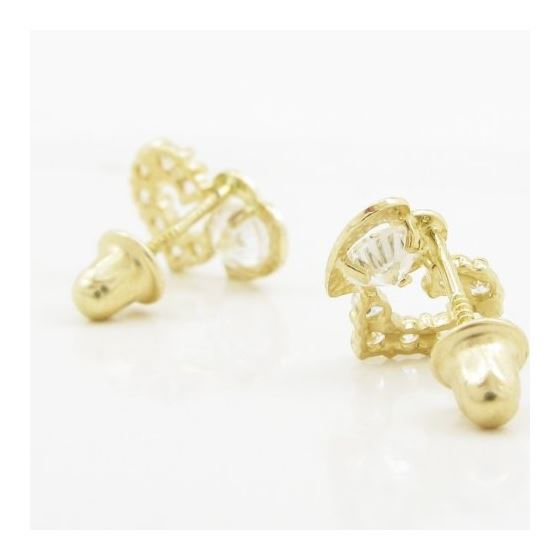 14K Yellow gold Dual heart cz stud earrings for Children/Kids web287 4