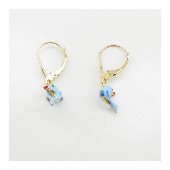 14K Yellow gold Dolphin chandelier earrings for Children/Kids web406 4