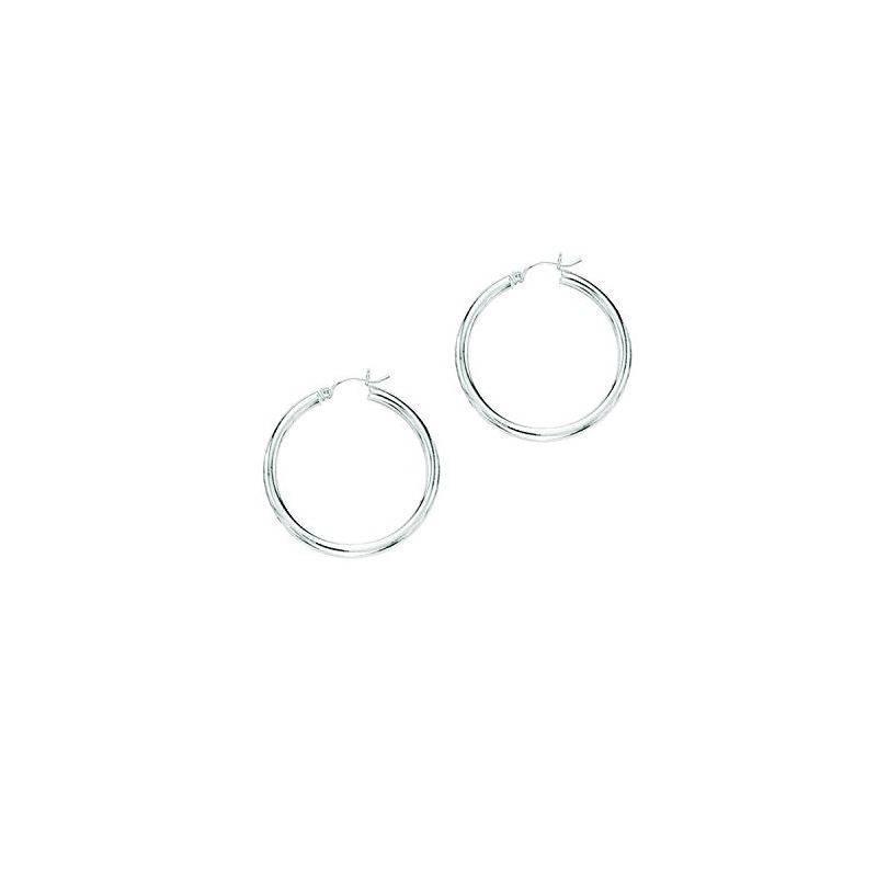 14K White Gold Ladies Shiny Hoop Earrings WT528