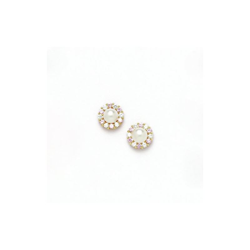 14K Yellow Gold genuine pearl and cz ear 68353 1