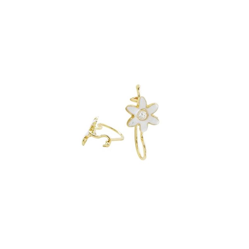 14K Yellow gold Flower cz hoop earrings  67914 1