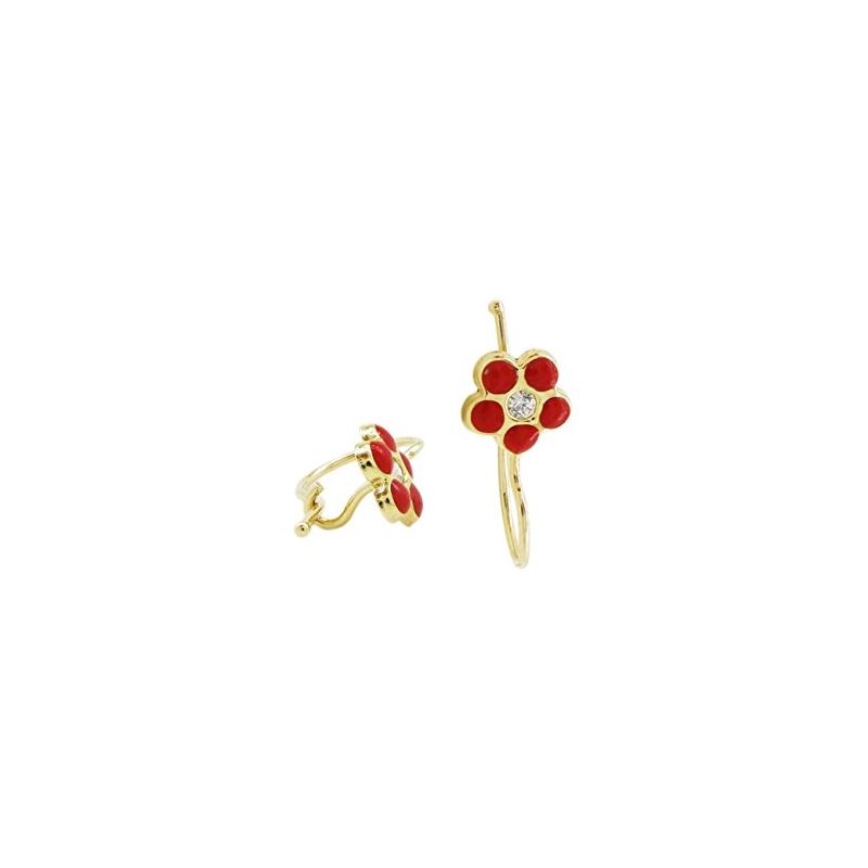 14K Yellow gold Flower cz hoop earrings  67759 1