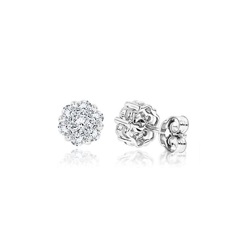 Ladies 14K Natural 1 Ctw Diamond Cluster Stud Earr