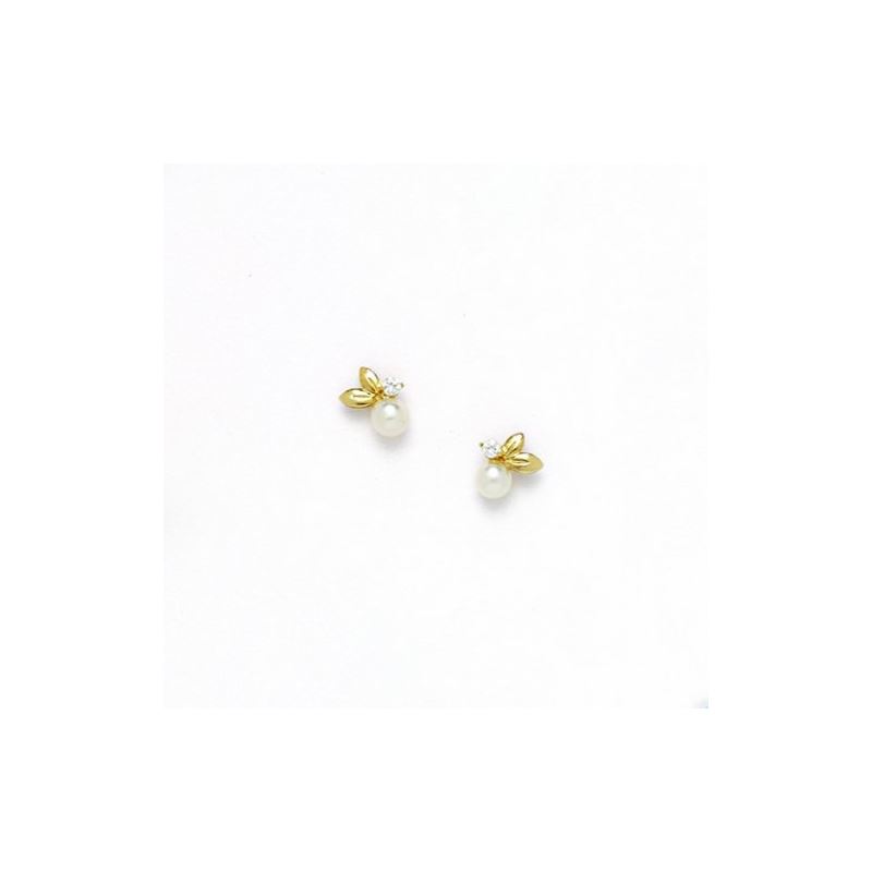 14K Yellow Gold genuine pearl and cz ear 68391 1