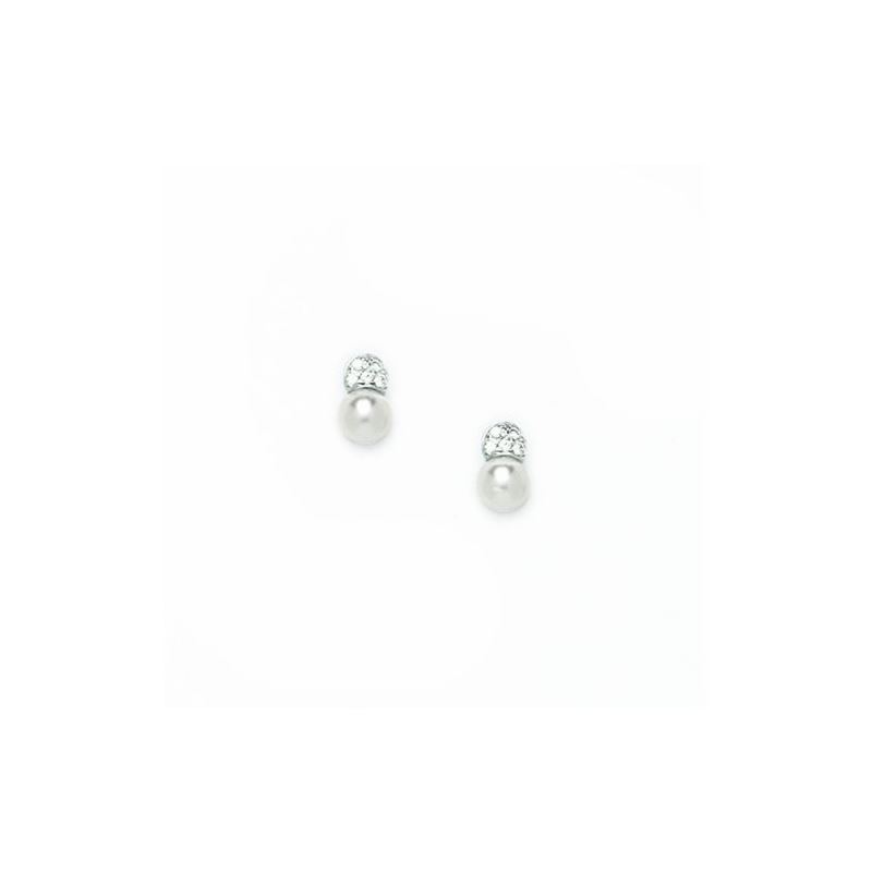 14K White Gold genuine pearl and cz earr 65419 1