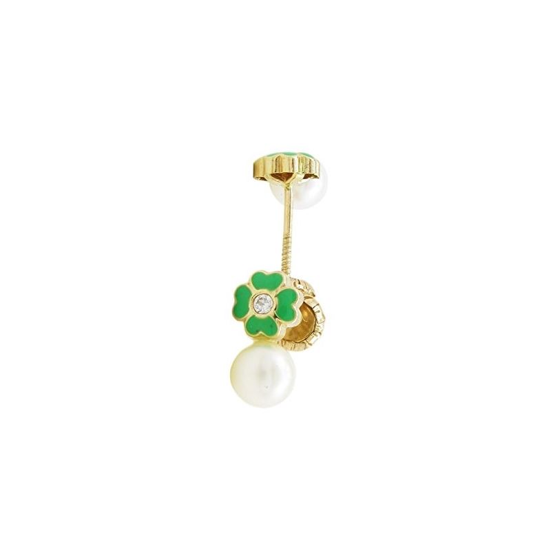 14K Yellow gold Flower pearl stud earrin 68188 1