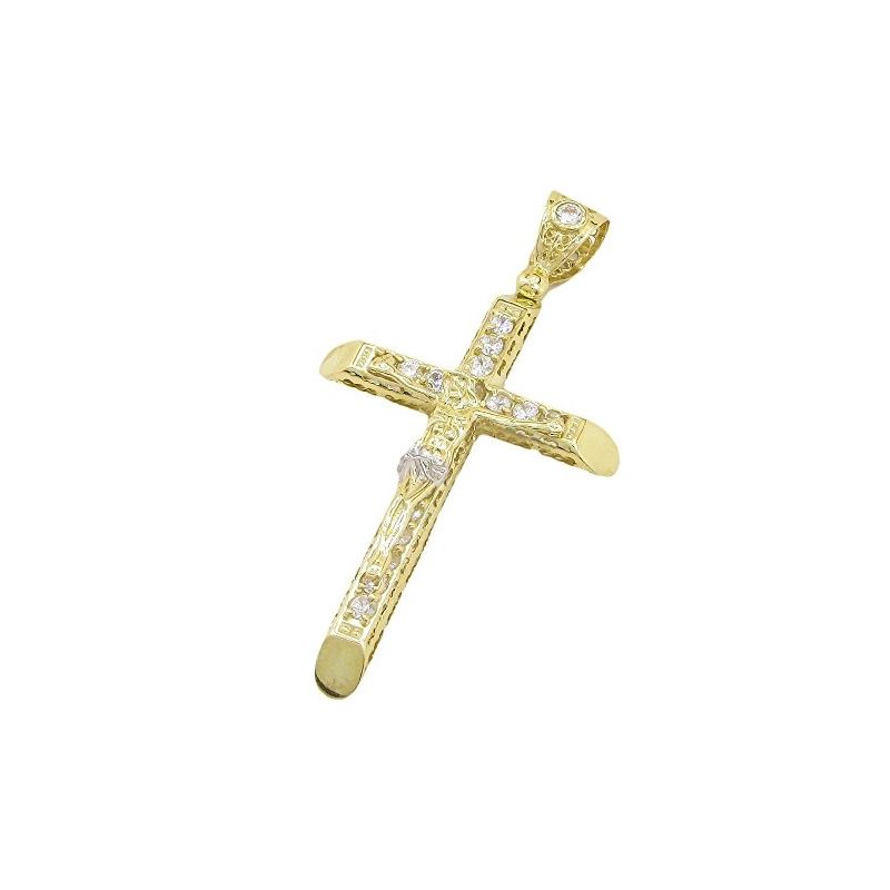 Mens 10k Yellow Gold Jesus cross with st 77669 1